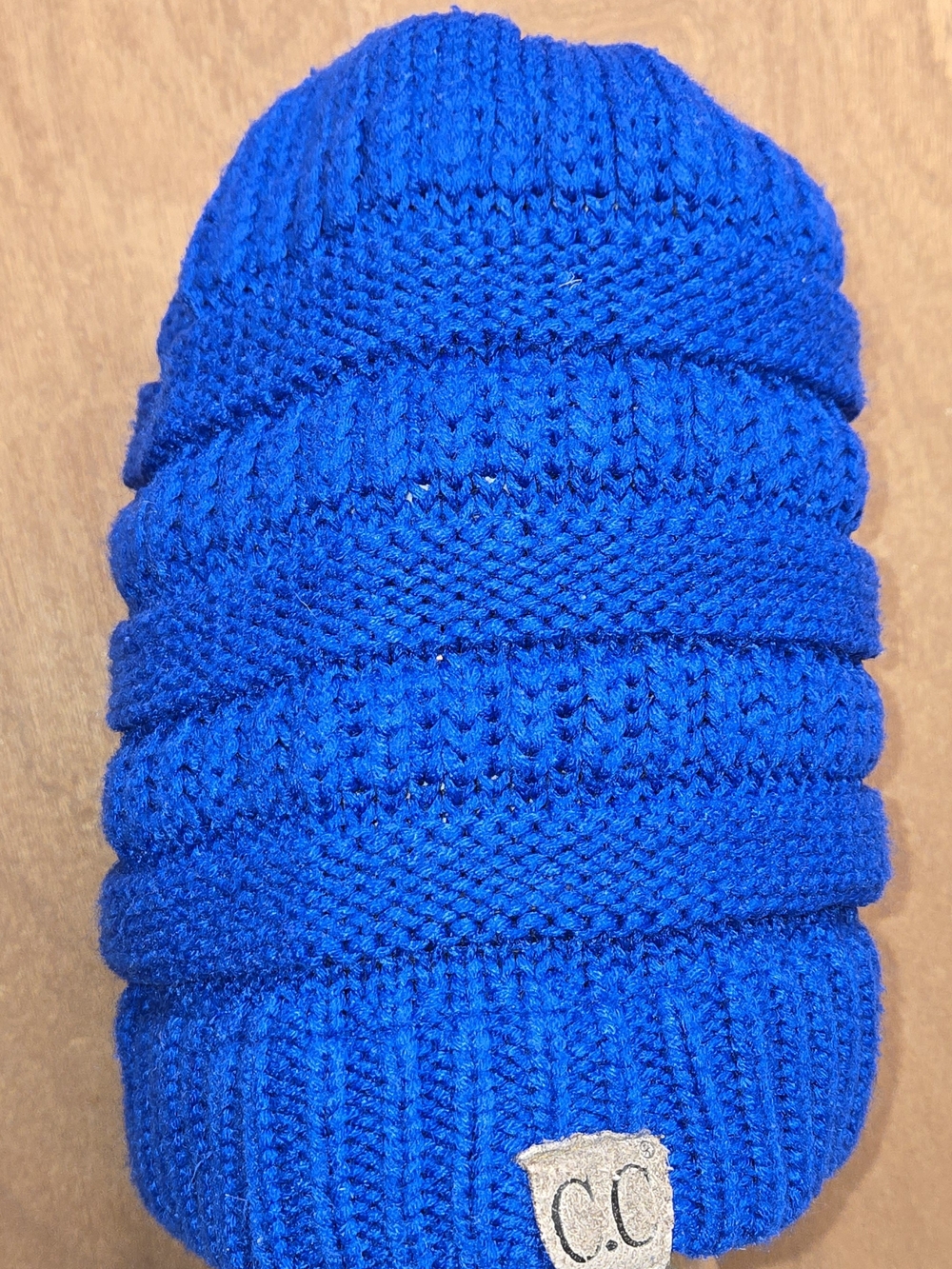 C.C Exclusives Royal Blue Cable Knit Messy Bun Ponytail Beanie Women Winter Hat